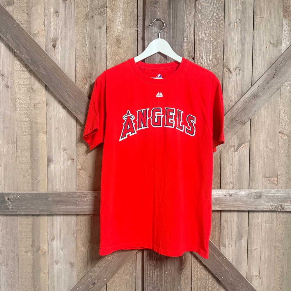 MENS: Angels MLB Torii Hunter Majestic Red Cotton T-Shirt EUC
